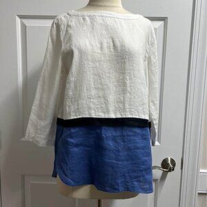 J.Jill Women’s White Blue Linen Blouse size S